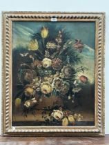 MANNER OF J.P. REDOUTE. FRENCH SCHOOL 19TH CENTURY. A still life of flowers in a basket. Oil on