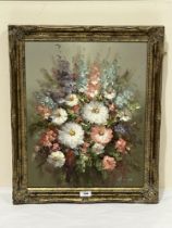 S. LEIGH. BRITISH 20TH CENTURY. A flower piece. Signed. Oil on canvas 20"x16".