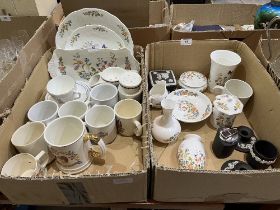 Two boxes of ceramics to comprise Aynsley Cottage Garden, Wedgwood black jasparware, Royal