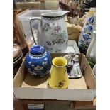 A Chinese blue and white jar and cover; a chamber water jug; a figure group and a Mintons vase