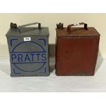 Two vintage petrol cans - Pratts and Mex Motor Spirit