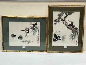 AFTER Y.K. LAU. CHINESE 20TH CENTURY Two screen prints, birds and prunus 13" x 16½" and two pandas