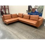 A Camerich of London contemporary style tan leather corner sofa in two parts. Each part 89" wide.