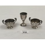 Three silver miniature trophy cups. 1oz 10 dwts.