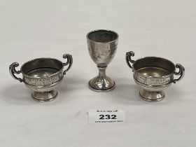 Three silver miniature trophy cups. 1oz 10 dwts.