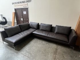 A Camerich of London contemporary style leather corner sofa in two parts. Each part 89" wide.