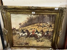 A hunting print in gilt frame. 20" x 24"