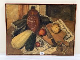 20TH CENTURY SCHOOL. A still life. Oil on canvas 18" x 24".