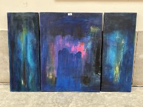 CONTEMPORARY SCHOOL. An abstract triptych. Acrylic on canvas 16" x 20".