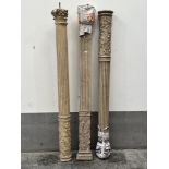 Architectural Antiques. Three 19th century carved wood and gesso pilasters. 79" high.