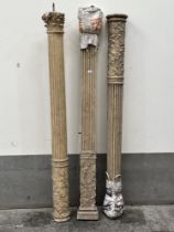 Architectural Antiques. Three 19th century carved wood and gesso pilasters. 79" high.