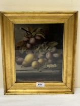 OLIVER CLARE. BRITISH 1853-1927. A still life of fruit on a window ledge. Signed. Oil on board. 10½"