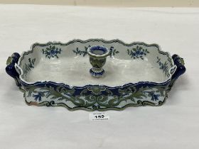 A 19th century faience candle dish, the base marked 'Mosanic'. 14½" wide.