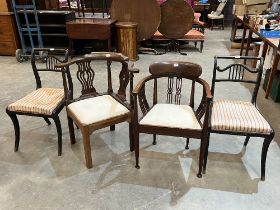 A pair of Regency side chairs; an Edward VII mahogany armchair and mahogany corner chair (A.F.) (4)