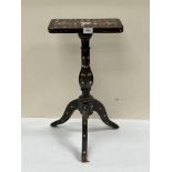 A 19th century Indian table or stand, with foliate mother-of-pearl inlay on tripod support. 22½"