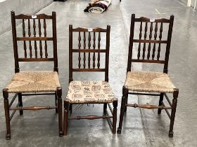 Three 'Lancashire' spindle back chairs.