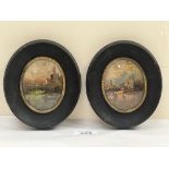 A pair of Austrian miniature landscapes. Oil on copper. The oval frmaes 5½" high.