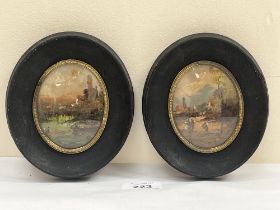 A pair of Austrian miniature landscapes. Oil on copper. The oval frmaes 5½" high.