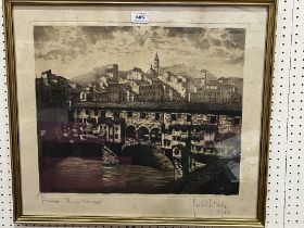 CARLO VITALE. ITALIAN 1902-1996. Ponte Vecchio, Firenze. signed, dated 1926, inscribed and