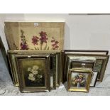 A collection of pictures with a gilt framed mirror