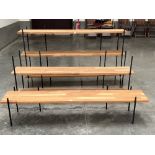 Three sets of oak and metal display shelving. 67" wide.