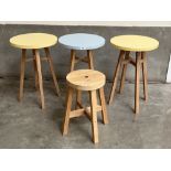 Three occasional tables with painted tops and a stool. (4)