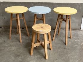 Three occasional tables with painted tops and a stool. (4)