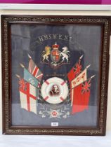 A marine embroidered textile banner for H.M.S. Kent. 23" x 19".