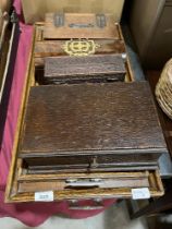 Two oak trays and four boxes