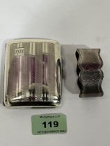 A silver cigarette case and a silver napkin ring. 3ozs 4dwts.