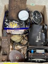 A box of sundries and automobilia.