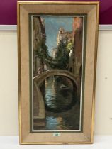 LUIGI MORETTI. ITALIAN 1884-1950. Rio Pesaro, Venice. Signed. Inscribed on artist's label verso. Oil