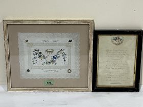 A 19th century Valentine Textile and a framed Valentine verse on paper.