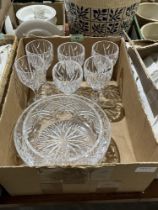 Two cut glass fruit bowls and a set of six Stuart Crystal wine glasses