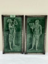 A pair of late 19th century metal framed Sherwin and Cotton Pickwick Papers ceramic tiles. 12¾" x