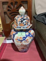 A Japanese Imari hexagonal jar and cover. 10½" high.