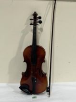A violin and bow. Length of back 14".