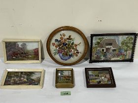 Six framed miniature embroideries.