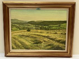 NOEL SHEPHERDSON. BRITISH Bn. 1953. Harvest Field Above Clunton. Signed and dated '05. Inscribed