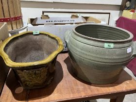 Two glazed garden pots