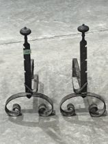 A pair of 19th century wrought iron and irons. 18½" high.