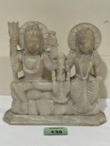 An Indian Hindu Shiva Parivar carved marble group. 7" wide.