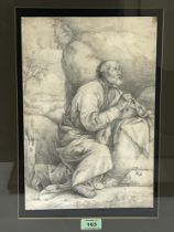 MANNER OF JUSEPE DE RIBERA. SPANISH 1591 - 1652. The Penitence of St. Peter. Pencil drawing 13¾" x