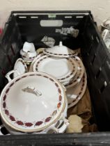 A Paragon Elegance pattern part service and a box of miscellaneous ceramics and glassware.