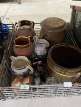 A box of pottery and a box of sundries