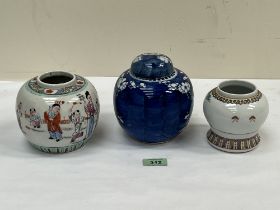 A Chinese ovoid jar and cover, decorated with prunus on a cracked ice ground. 5¼" high; together