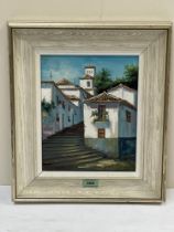 20TH CENTURY ITALIAN SCHOOL. A village scene. Indistinctly signed. Oil on canvas. 10¾" x 9".