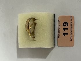 A 22ct wedding ring, 2g and a 9ct example, 2g.