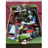 A box of diecast model vehicles.