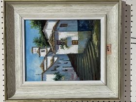 20TH CENTURY ITALIAN SCHOOL. A Village scene. Indistinctly signed. Oil on canvas. 10¾" x 9".